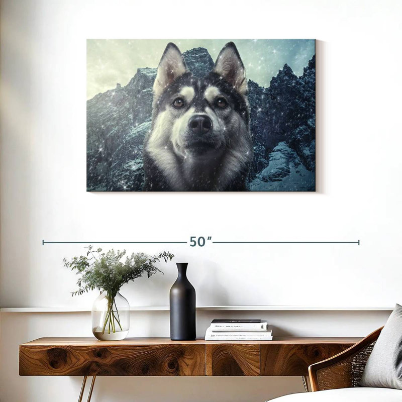 Winter Siberian Husky, 24" H x 36" W