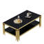 Élégante table basse en verre trempé avec structure en acier inoxydable noir et doré et double couche durable facile à nettoyer-1278049232