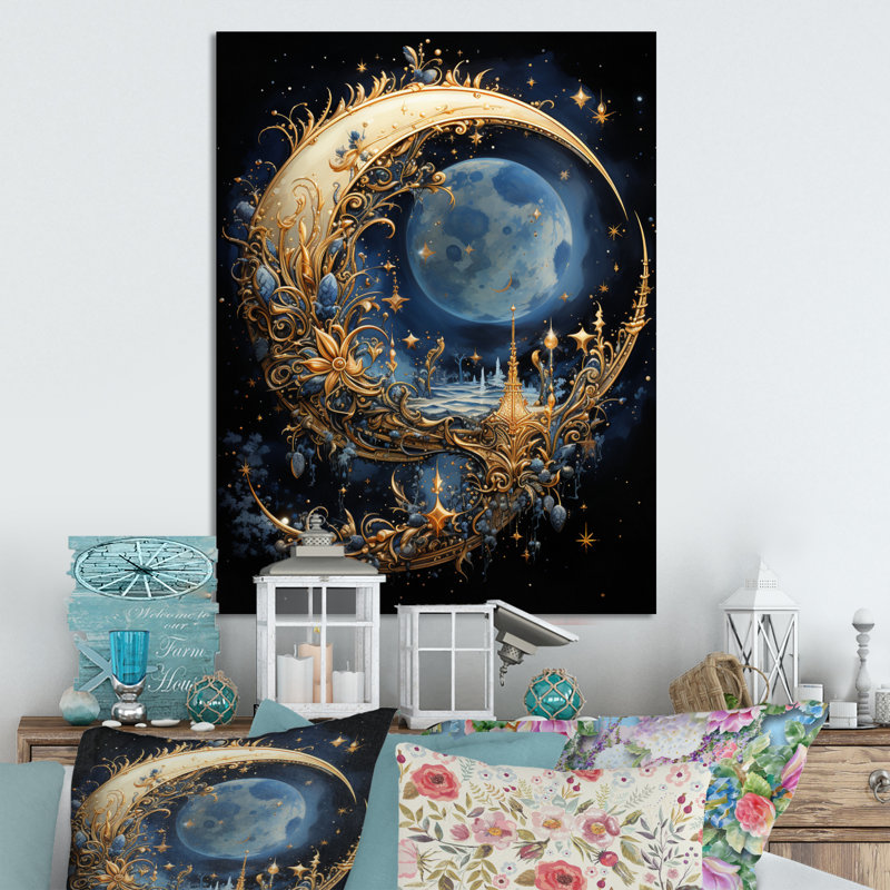 Art de l'Islam, croissant de lune II, reproduction d'art en métal, H 40 po x l 30 po