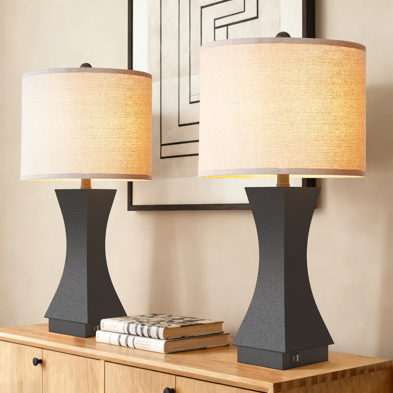 Lampe de table moderne en résine à intensité variable 24,5 po avec port USB, Noir