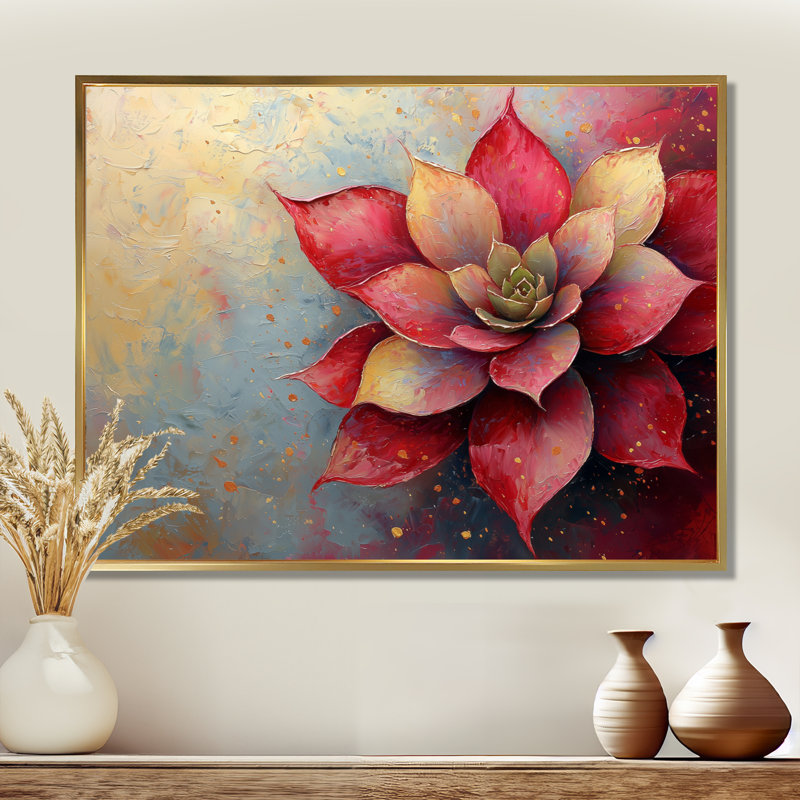 Jacere abstrait vibrant Echeveria Succulent - Succulent Large Art mural, H 34 po x l 44 po, Impression encadrée flottante, Or