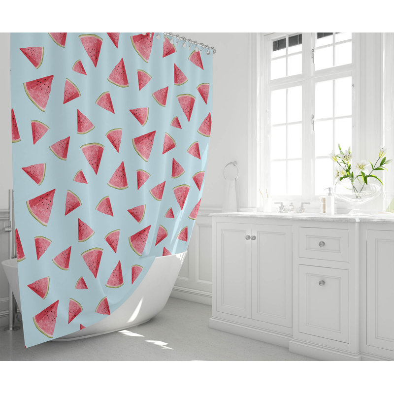 Summer Lemon Ultra-Thin Lightweight Shower Curtain, Cloud Blue/Red Geometric