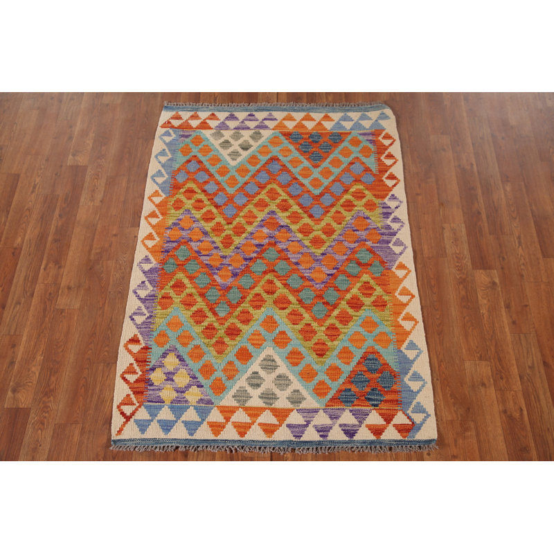 Tapis géométrique en laine Kilim