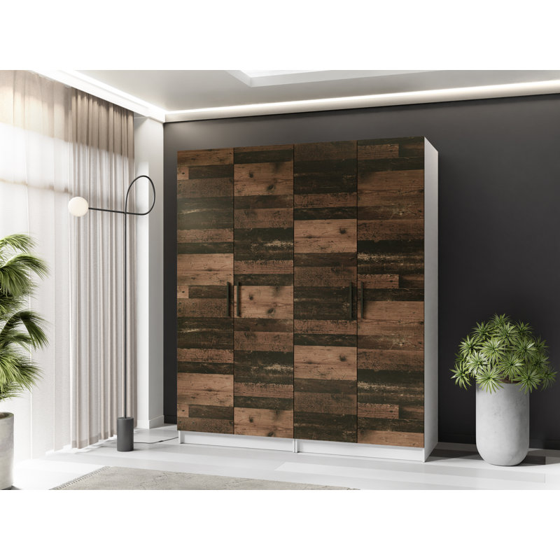 Nitra 4 Door Solid + Manufactured Wood Wardrobe, White/Dark Brown