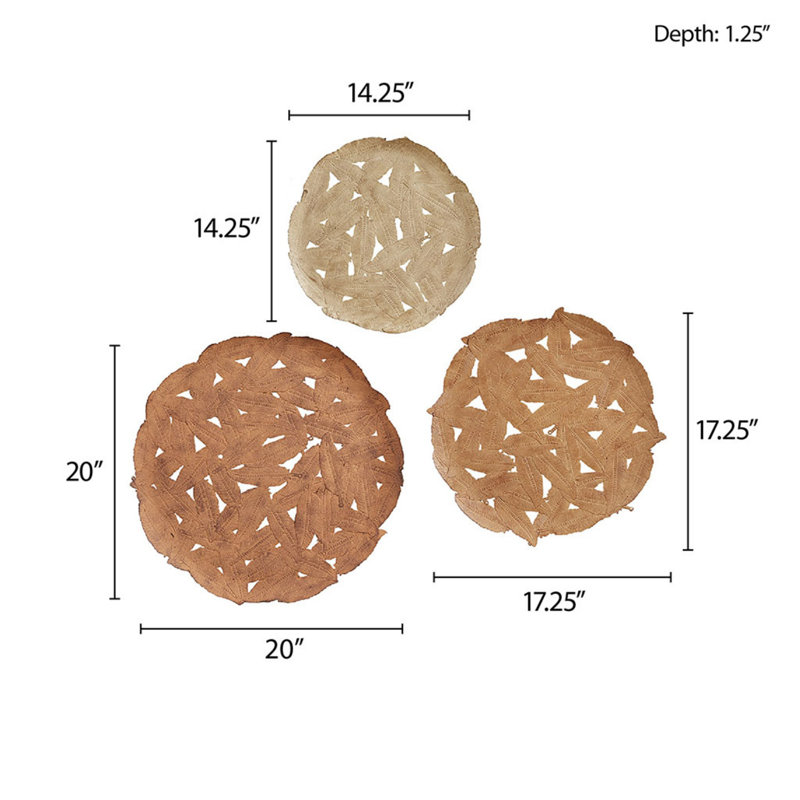 Rossi Spice Feather Textured Iron 3-Piece Wall Decor Set