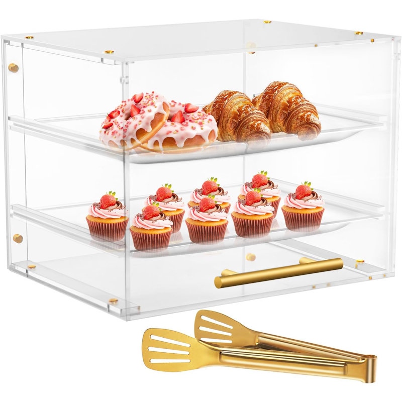 Pastry Display Case, Cookie Display Case 2 Tray Commercial Countertop Bakery Display Case With Front Doors, Acrylic Pastry Case For Exquisite Dessert Display, Cookie Display
