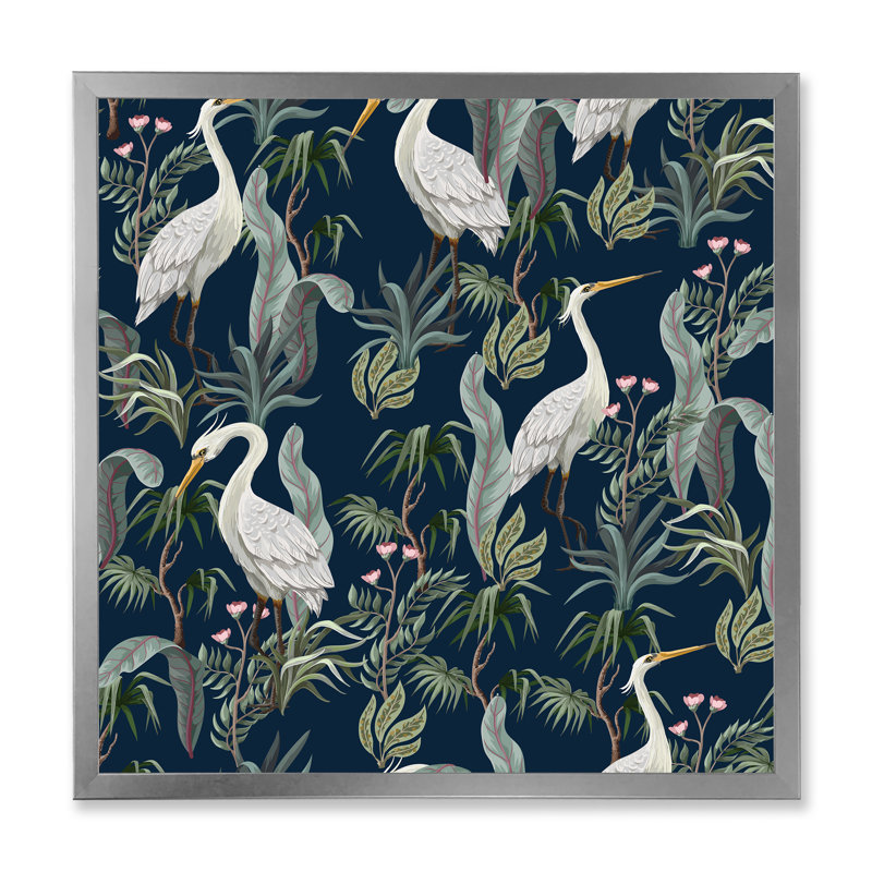 Chinoiserie avec oiseaux et pivoines VII - peinture sur toile, H 30 po x l 30 po x P 1 po, Cadre photo argenté