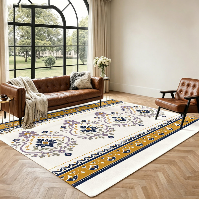 Tapis bohème à motifs floraux, décor de salon, tapis d'intérieur doux et moelleux, résistant aux taches, antidérapant et lavable à la machine, décoration et accessoires pour la maison, décoration bohème, tapis de salon