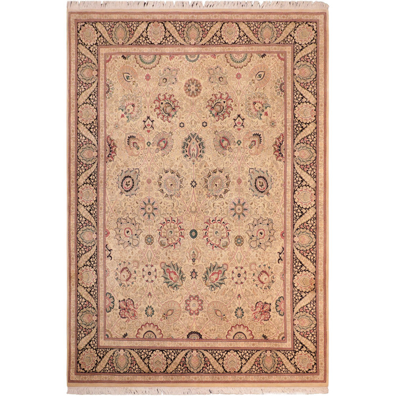 Tapis beige / rouge / noir en laine noué à la main de style oriental Pacointk 8 pi x 11 pi 1 po
