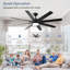 Ventilateur de plafond 72 pales 72 pouces à 8 pales avec lumière DEL et télécommande, ventilateur intérieur / extérieur moderne et silencieux, ventilateur de plafond réversible à 6 vitesses et double finition compatible avec Alexa Google