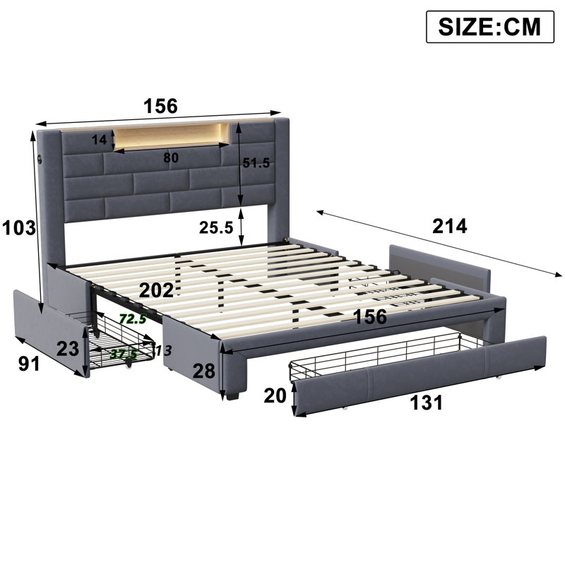 Upholstered Storage Bed, Kingsize (5')