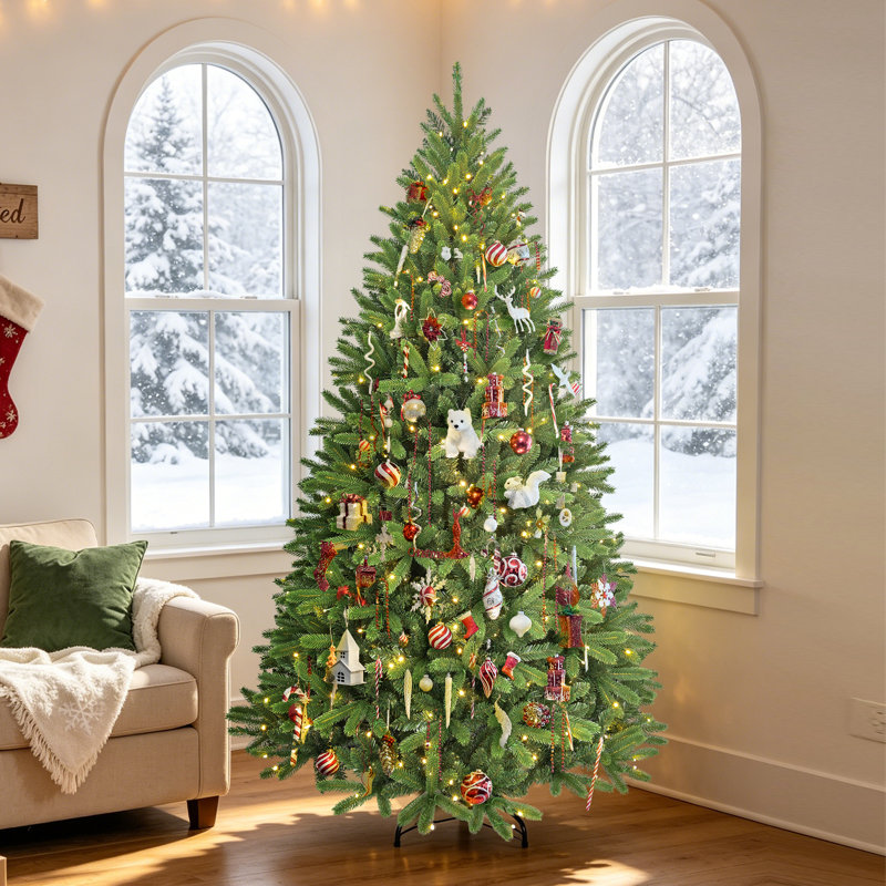 Épinette de Noël artificielle verte réaliste pré-éclairée, 7.5' H