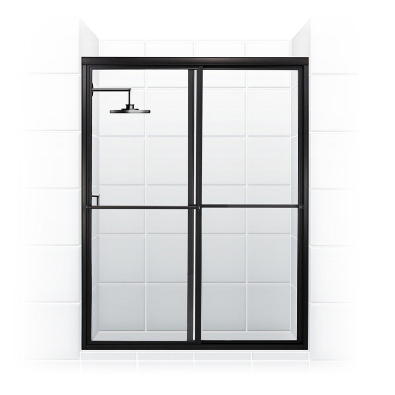 Newport Series - W x 70'' H Bypass Door Framed Shower Door with No, Clear, Matte Black