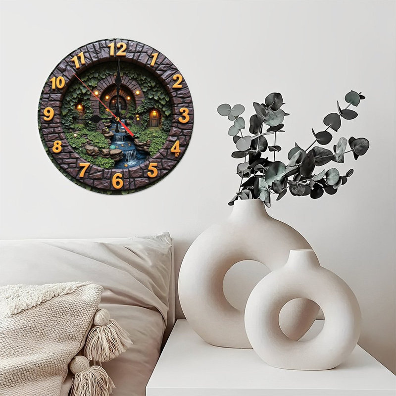 scène de jardin fantaisie horloge cascade