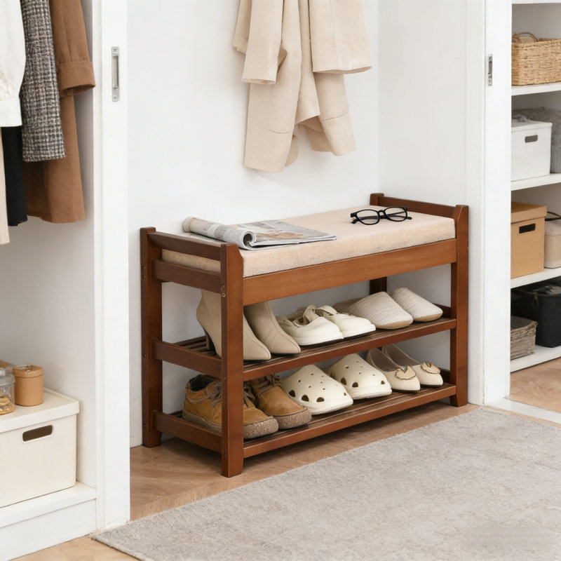 Versatile Cushioned Shoe Storage Bench, Brown/Beige