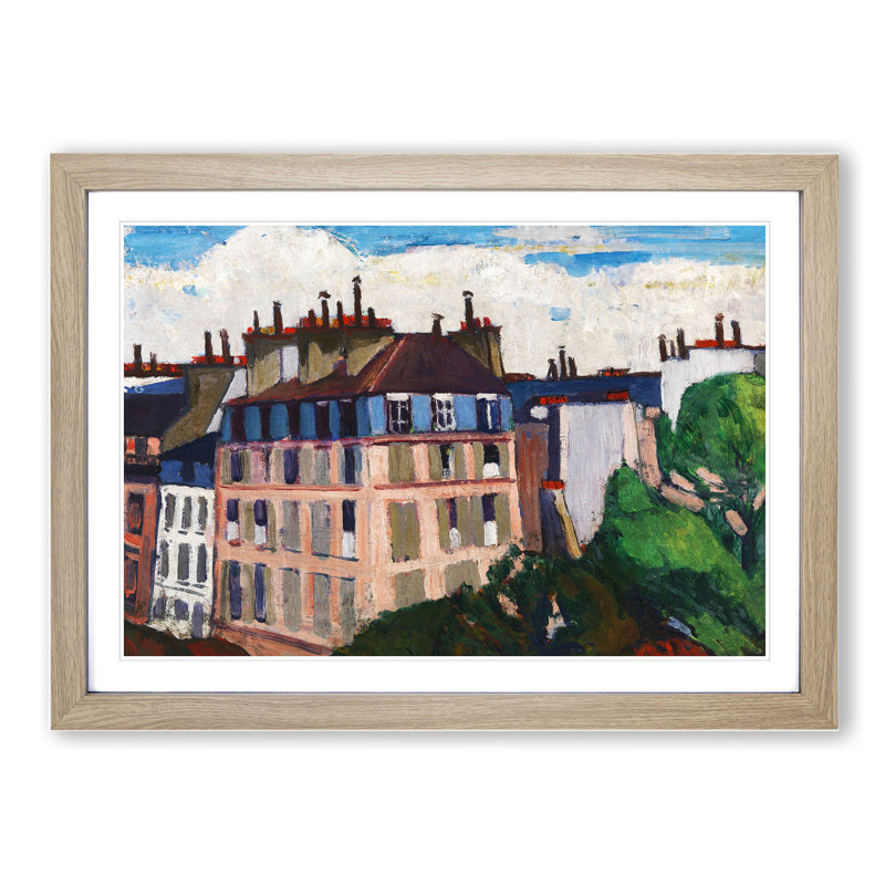 Rooftops in Paris by Henry Lyman Sayen - Picture Frame Painting, 36cm H x 48cm W x 2cm D, Oak Framed