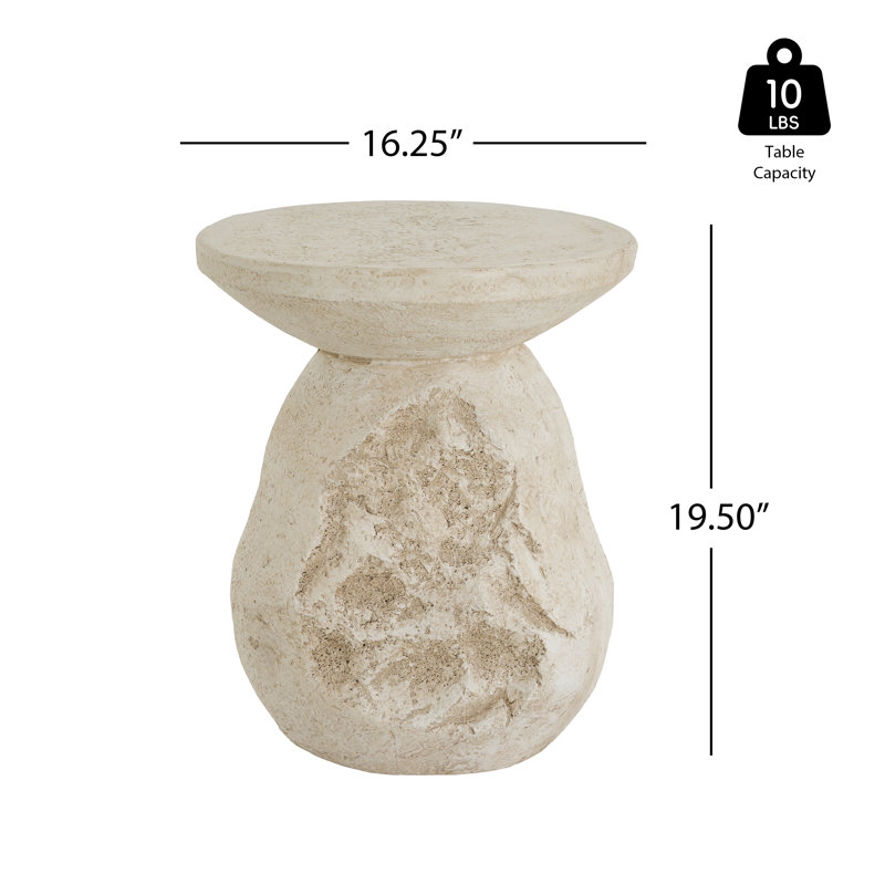 Laigha Modern Coastal Organic Pear-Shaped Sculptural  MGO Side Table for Patio, Balcony, Living Room, Beige