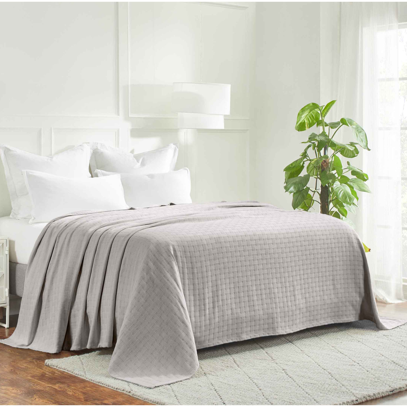 Bertie Cotton Throw Blanket, California King, Gray