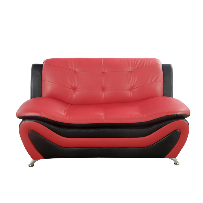 Ensemble de canapé de salon en cuir 3 pièces Lamentin, Similicuir noir / rouge