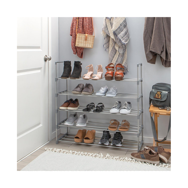 Gray 5-Tier Stackable Metal Shoe Rack for Closets