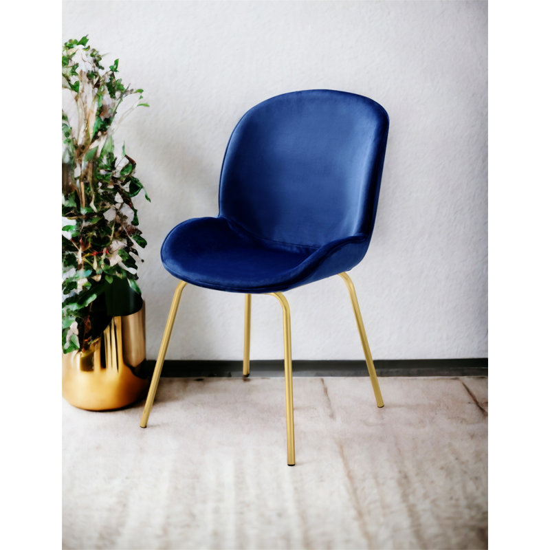 Chuchip  Velvet Finish Side Chair, Blue/Gold Velvet