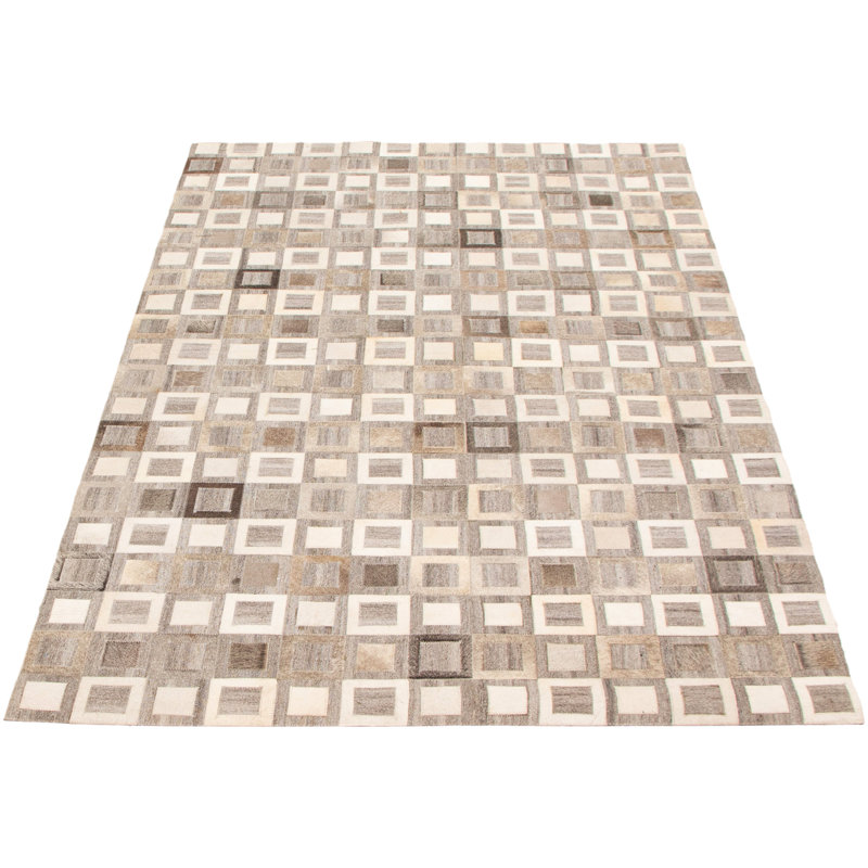 Tapis géométrique en cuir / jute fabriqué à la main Arunima