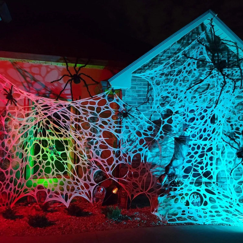 450 Sqft Spider Webs Gauze & 49in Spider Halloween Decorations Outdoor Stretchy Webs