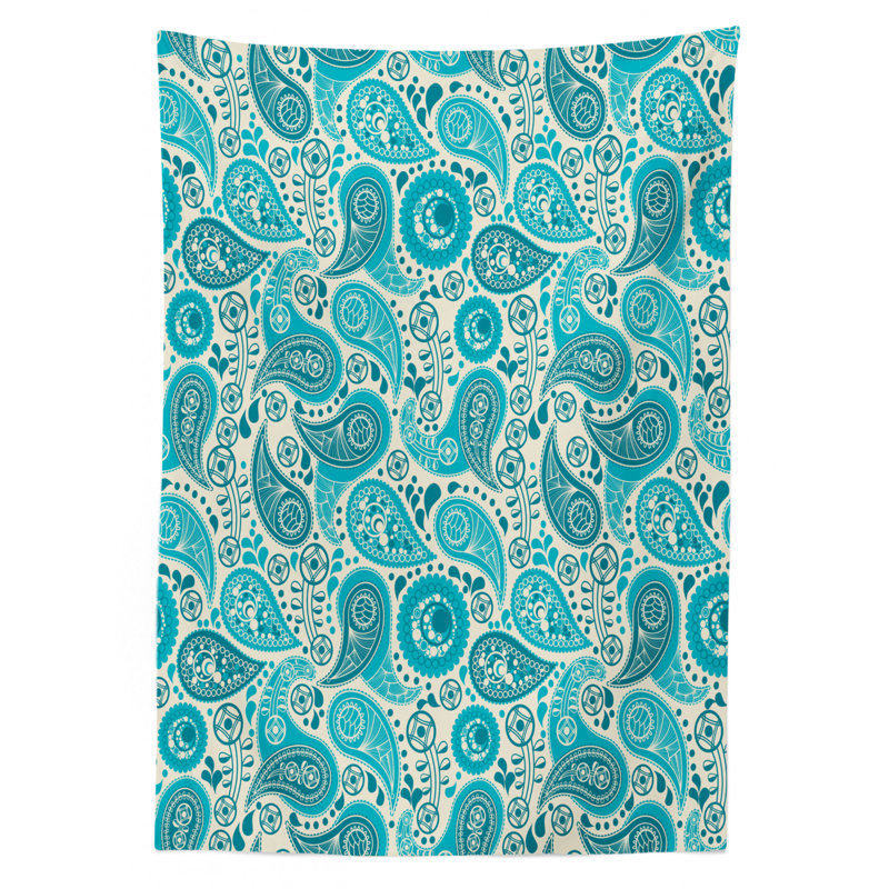 Turquoise Tablecloth, Paisley Pattern Antique Floral Pattern Ornaments Classical Middle Eastern, Rectangular Table Cover For Dining Room Kitchen Decor, 52" X 70", Aqua Teal