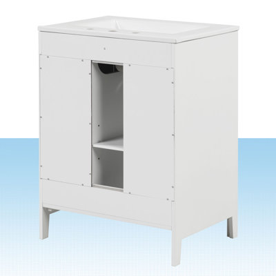 Meuble-lavabo autoportant de 24 po avec comptoir d'évier, meuble-lavabo avec cadre en bois massif et tiroirs, finition peinte