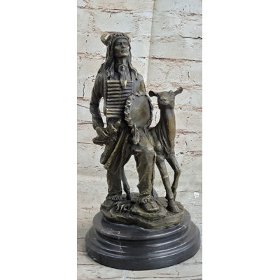 Lucerne Native American Indian Shaman W/ Deer Bronze Statue Sculpture Figure 12 Inches X 6.5 Inches