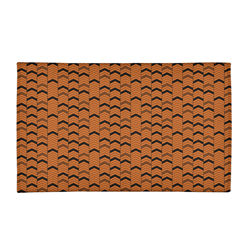 Tapis orange/noir fait main, Rectangle 3 pi x 5 pi