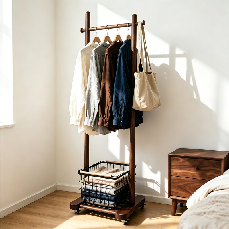 Wooden Garment Rack with Rolling Base