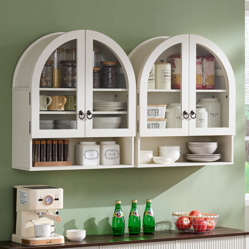 23.62'' Wide Arched Bathroom Wall Cabinet with Adjustable Shelves & Acrylic Glass Doors (Set of 2), Over The Toilet Storage Wall Mount Cabinet for Laundry Room,Kitchen & Living Room