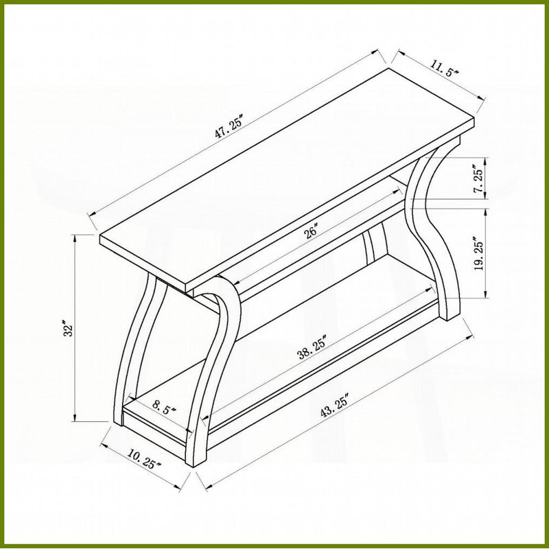 Table basse en chêne blanc pour hall d'entrée / salon - plateau épais, pieds courbés et amp; 2 tablettes de rangement