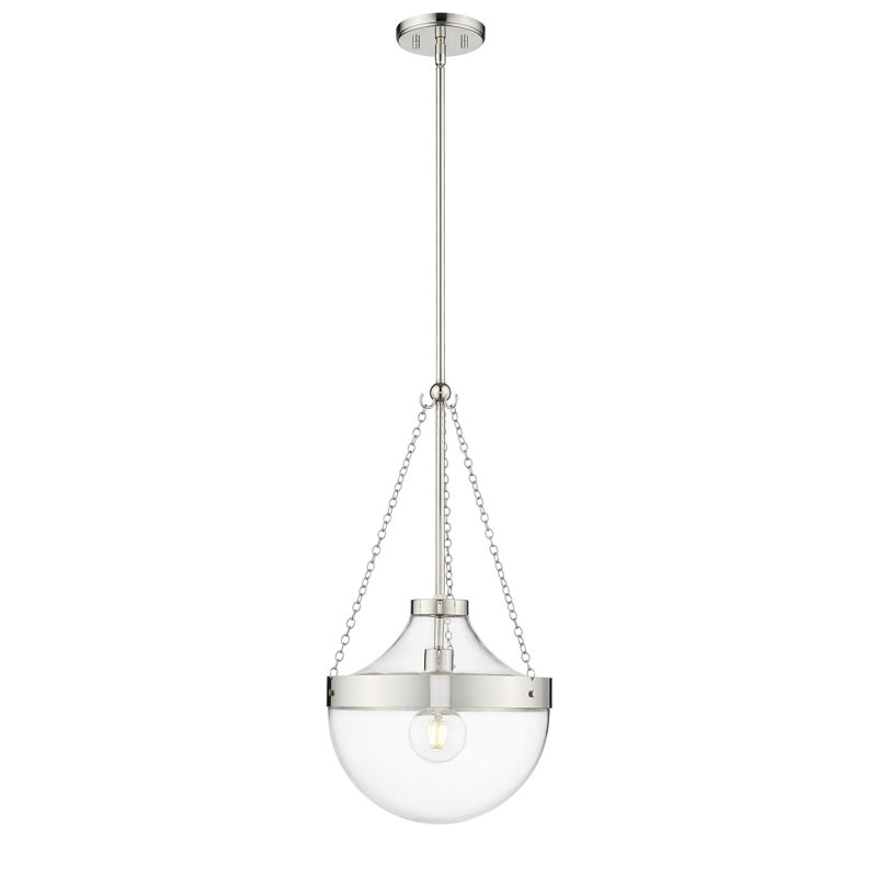 Breakwater Bay Aggeliki 1 Light Pendant Light in Polished Nickel with Clear Glass Shade