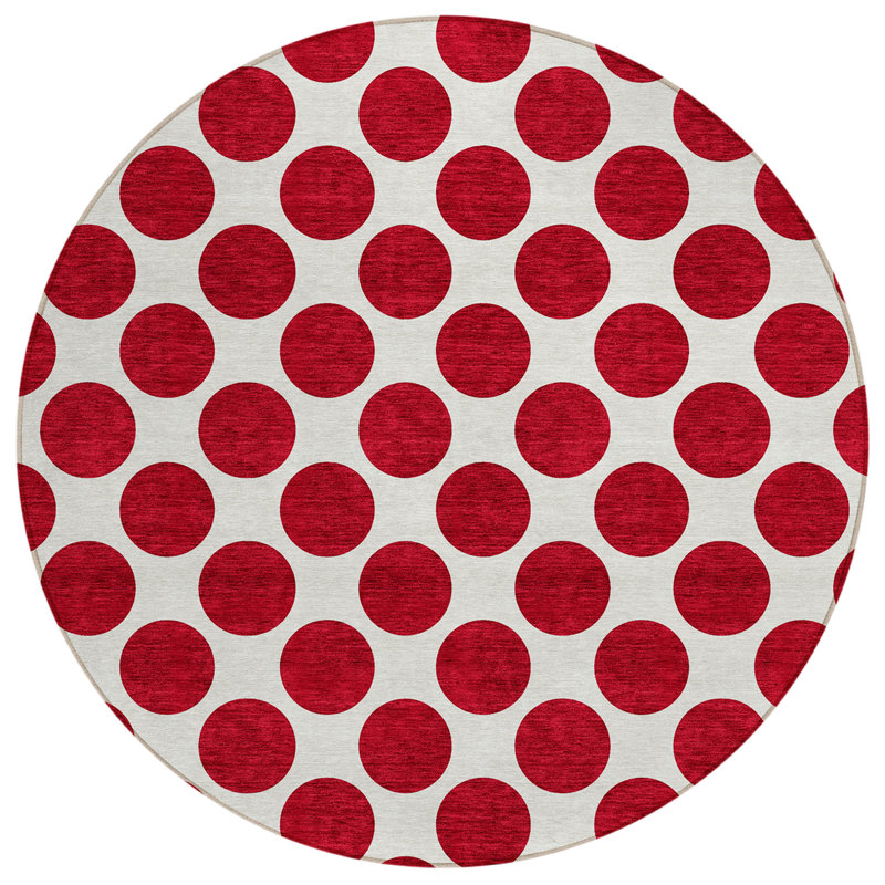 Tapis rond lavable à pois 8 po