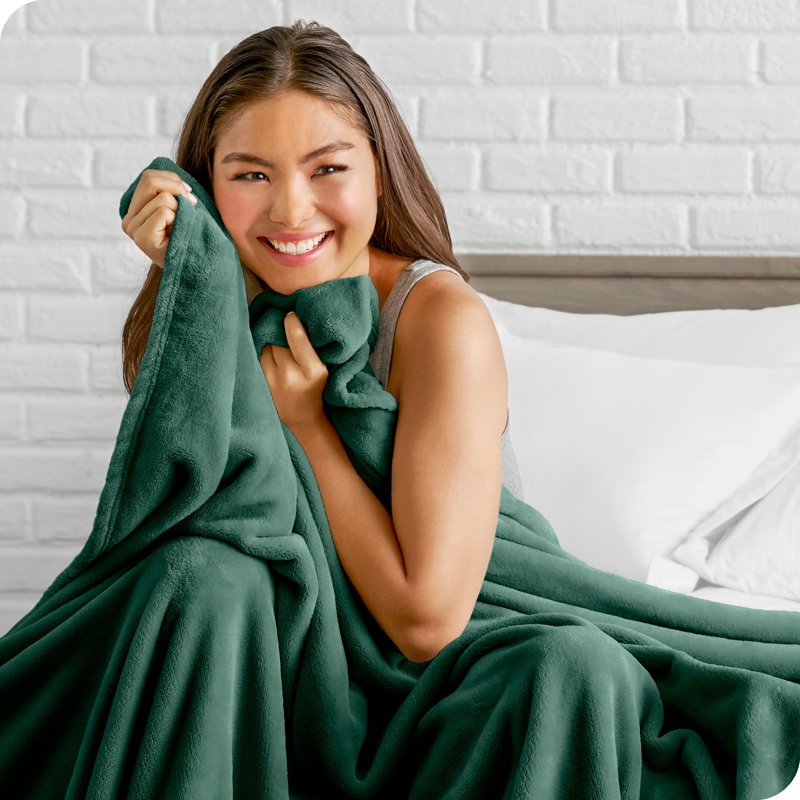 Forest Green Microplush Fleece Reversible Throw Blanket