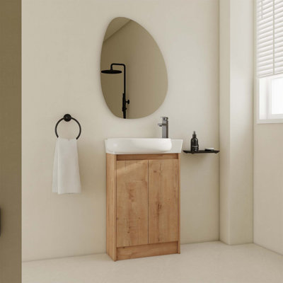 Meuble-lavabo autoportant de 23 pouces avec portes à fermeture en douceur et lavabo en céramique, pour les salles de bain modernes et un rangement efficace