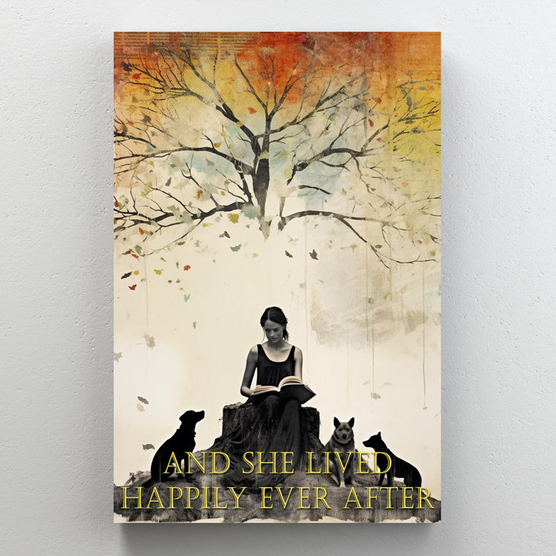 «Dogs And She Lived Happily Ever After» - 1 pièce Re Dogs And She Lived Happily Ever After - 1 pièce, reproduction d'art graphique sur toile tendue