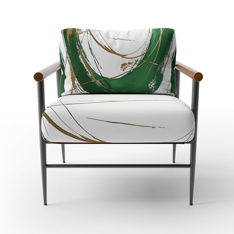 Tamerlane Gold Circle - Upholstered Modern Glam Accent Arm Chair, Black, Green/White