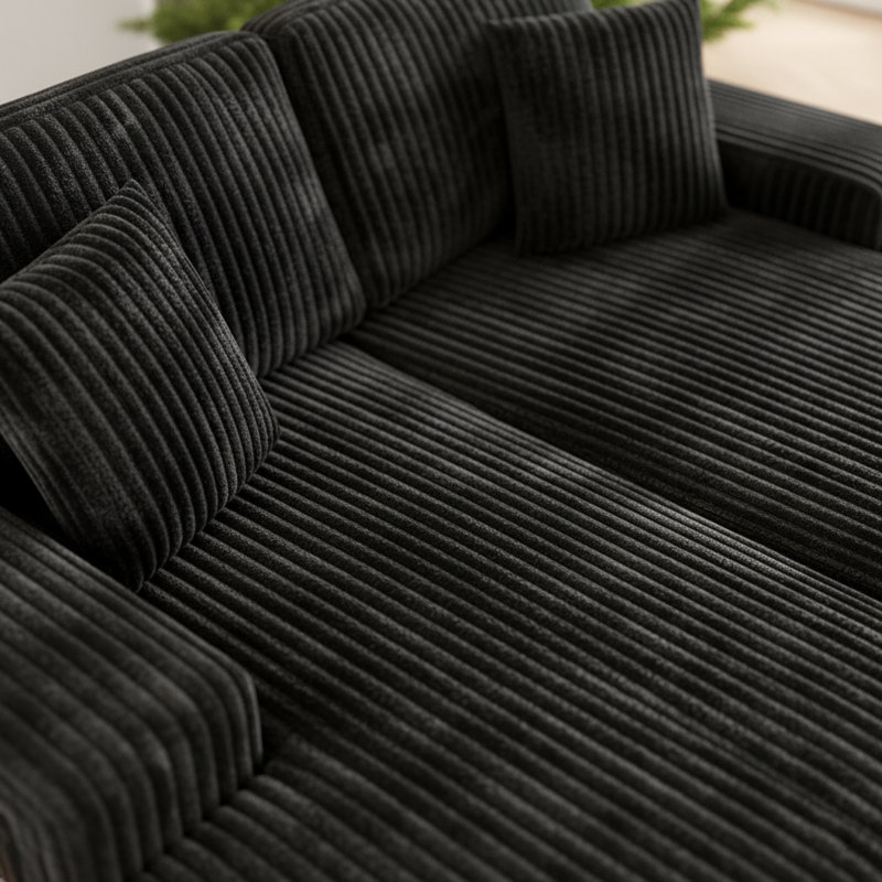 79.5" Convertible Sectional Sofa, Soft Corduroy Fabric, Fluffy Modern Sleeper Chair, Oversized Double Lounge Seat for Living Room – Black