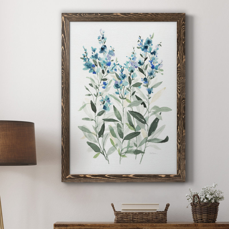 "Delicate Blue Botanical II", cadre photo, impression sur toile, Toile avec cadre noyer, H 31,5 po x l 23,5 po x P 1,5 po