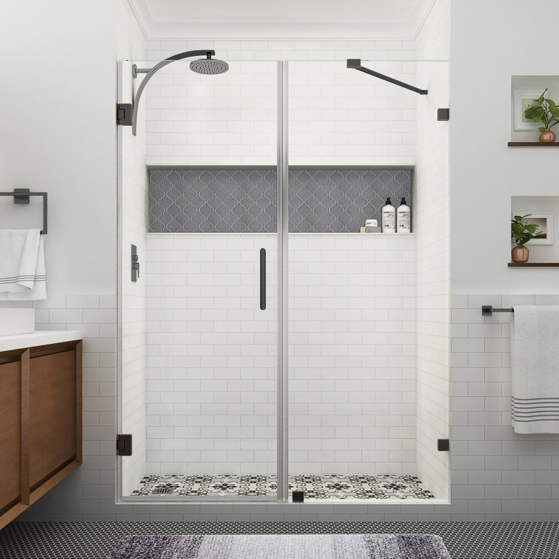 Nautis XL 60.25 in. to 61.25 in. W x 80 in. H Hinged Frameless Shower Door w/Clear StarCast Glass, Oil Rubbed Bronze
