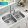 Kraus Premier 32-in 16 Gauge Undermount Double Bowl Kitchen Sink with Waste Guard™ Garbage Disposal