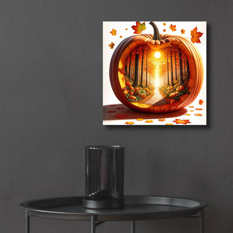  «Fall Landscape Pumpkin 4» par Rey Klimt, art mural en verre acrylique, 12 po x 12 po