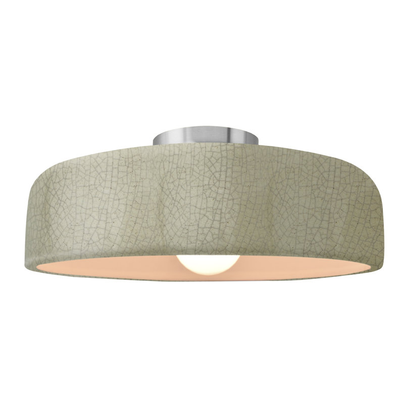 Plafonnier semi-encastré en céramique Dottie, Craquelure vert céladon, Nickel brossé, H 6,5 po x l 16 po x P 16 po