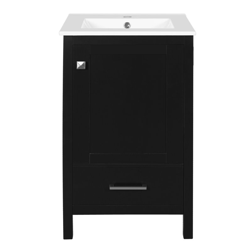 Meuble-lavabo moderne de 20 pouces avec lavabo en céramique, Noir, 18"