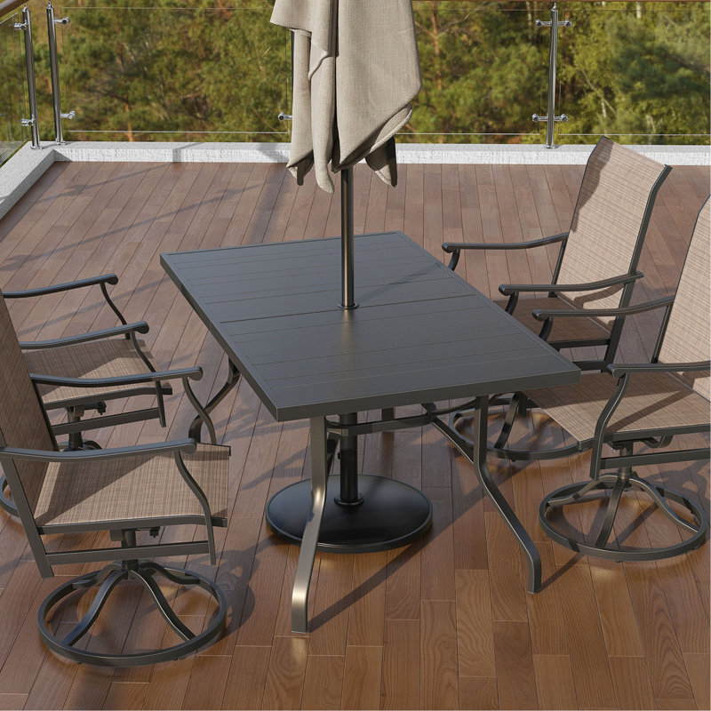 Outdoor Dining Table 60"X35"/ Rectangle Patio Dining Table With 1.57" Umbrella Hole/ Outdoor Metal Furniture For Patio/ Graden/ Backyard And Poolside/ Weather-Resistant