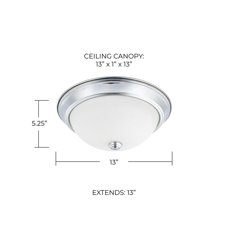 Plafonnier encastré 13 po 2 lumières Indépendant, H 5,25 po x l 13 po x P 13 po, Verre blanc doux, Chrome