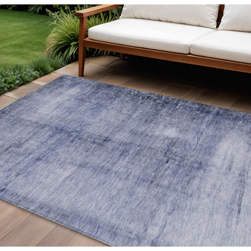 Tapis intérieur lavable abstrait bleu marine et bleu ciel HomeRoots 9 pi x 12 pi